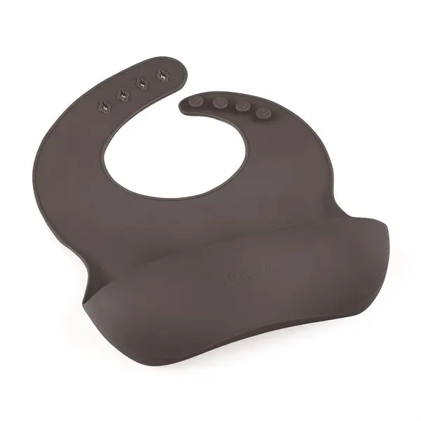 Baveta moale PetiteMars Bitter Cocoa Maro TakeMatch, reglabila, cu buzunar colector, silicon, fara BPA, 6 luni+