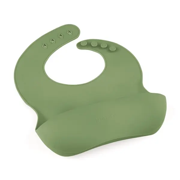 Baveta moale PetiteMars Sweet Pea Verde TakeMatch, reglabila, cu buzunar colector, silicon, fara BPA, 6 luni+