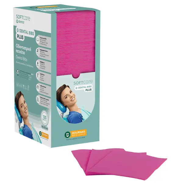 Bavete fuchsia 3 straturi Bournas Medicals Soft Care Dental Bibs Plus 33x45cm 500buc
