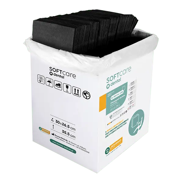 Bavete negru 2 straturi Bournas Medicals Soft Care Dental Bibs Standard Black 33x45cm 500buc