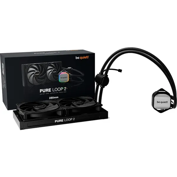 Be quiet! Cooler CPU Be quiet! Pure Loop 2, 280 mm, racire cu apa, RGB, 2 ventilatoare, Negru