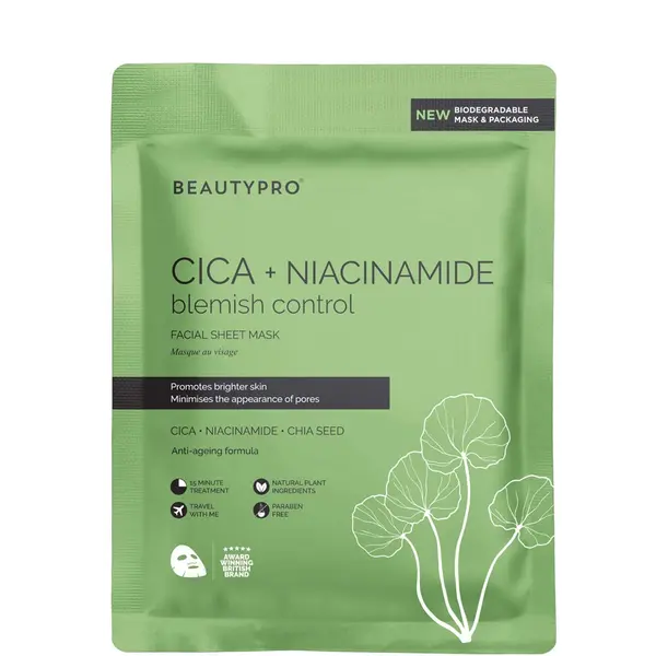 BeautyPro CICA + NIACINAMIDE Facial Sheet Mask - 100% Biodegradable