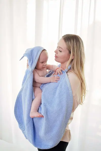 BebeHug - prosop pentru bebeluși Albastru, Hands-free, frotir 100% bumbac