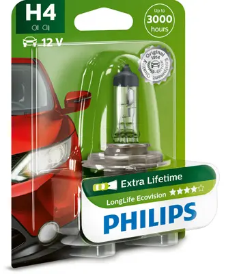 Bec incandescent PHILIPS Long Life Eco Vision H4 12V 12342LLECOB1