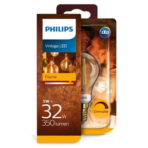 Bec LED Philips 5W (32W) P45 E14 GOLD SRT4, flacara, Philips 000008718696814154