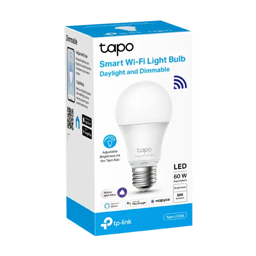 Bec smart Wi-Fi, lumina naturala 4000K ajustabila, 806 lm, E27 - TP-Link Tapo TapoL520E