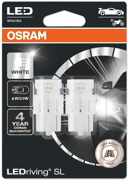 Becuri auto LED Osram - LEDriving, SL, W21W, 1.4W, 2 bucăți, albe
