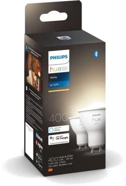 Becuri inteligente Philips - Hue, 5.2W, GU10, 2 buc, dimmer