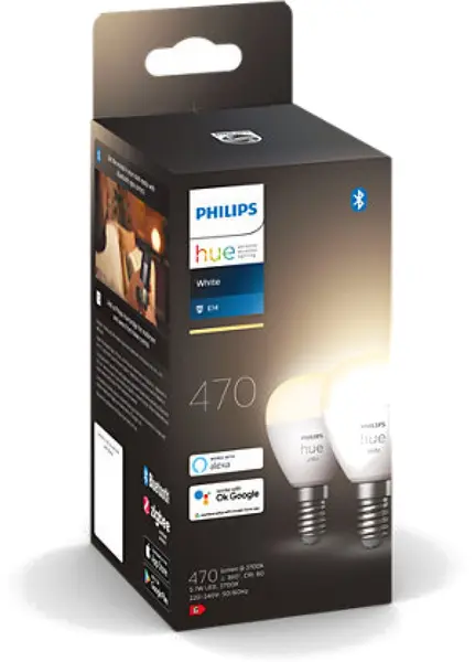 Becuri inteligente Philips - Hue, 5.7W, E14, P45, 2 buc, dimmer