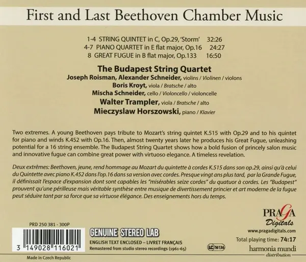 Beethoven: String Quintet, Piano Quartet, Great Fugue | Budapest String Quartet, Various Artists
