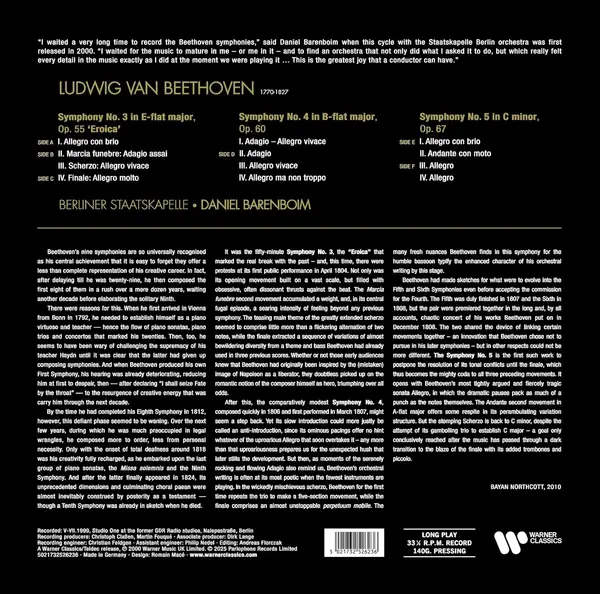 Beethoven: Symphonies 3, 4 & 5 - Vinyl | Staatskapelle Berlin, Daniel Barenboim