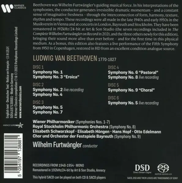 Beethoven: The 9 Symphonies 1948-1954 (6xSACD) | Wilhelm Furtwangler, Wiener Philharmoniker, Royal Stockholm Philharmonic Orchestra, Bayreuth Festival Orchestra
