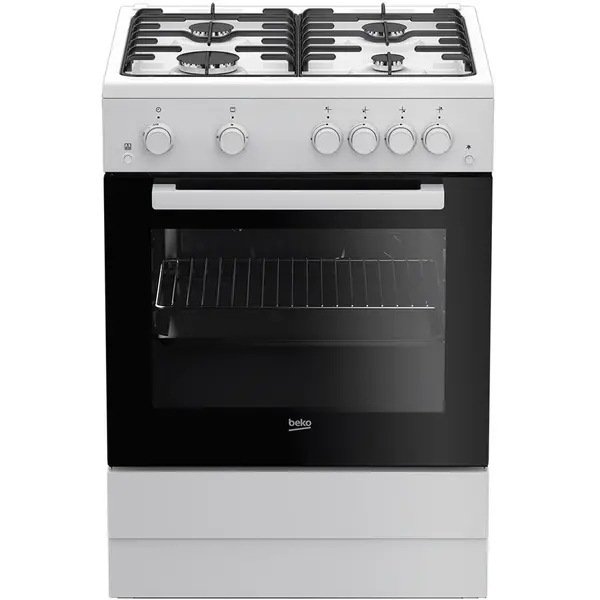 Beko Aragaz Beko, 4 arzatoare cu eficienta ridicata, aprindere electrica plita si cuptor, grill gaz, rotisor, iluminare cuptor, timer mecanic, capac metal, compartiment pentru tavi, dispozitiv siguranta plita si cuptor, geam interior demontabil cu Clean