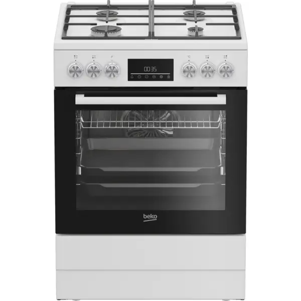 Beko Aragaz BEKO FBM62330GWDTN, Gaz/Electric, ecran LED, 4 arzatoare, 60 cm, Alb