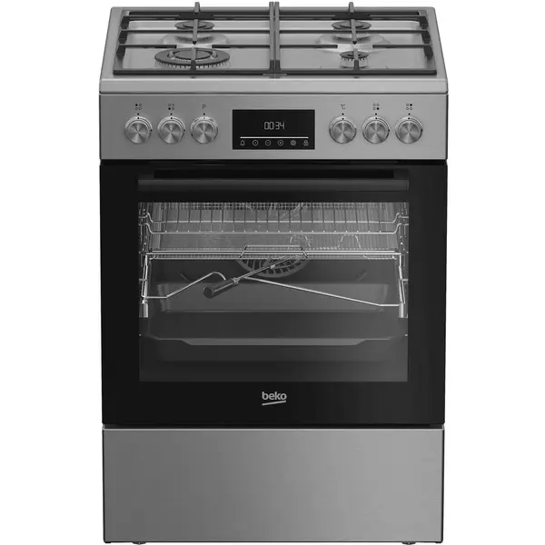 Beko Aragaz Beko FBMA61330GXDT, Mixt, 4 arzatoare, High-Efficiency, SteamShine Cleaning, AirFry, Clasa A, 60 cm, Inox
