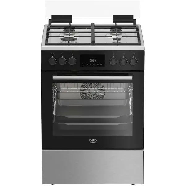 Beko Aragaz Beko FBSM62530DXMS, Mixt, 4 arzatoare, Aprindere electrica integrata, Gratare din fonta, Autocuratare catalitica, Grill, Gatire 3D, Timer, LED, 60 cm, Inox