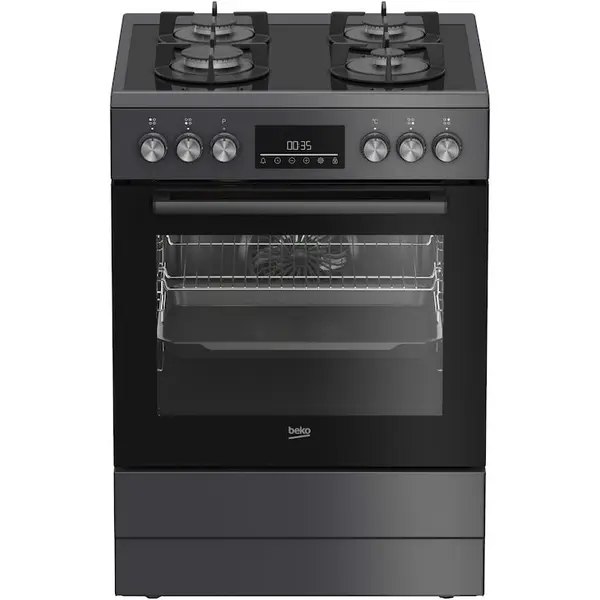 Beko Aragaz mixt Beko FBM62330GADSN, Gaz, 4 arzatoare, Aprindere integrata, Cuptor electric, 72 l, 8 functii, Clasa A, 60 cm, Antracit