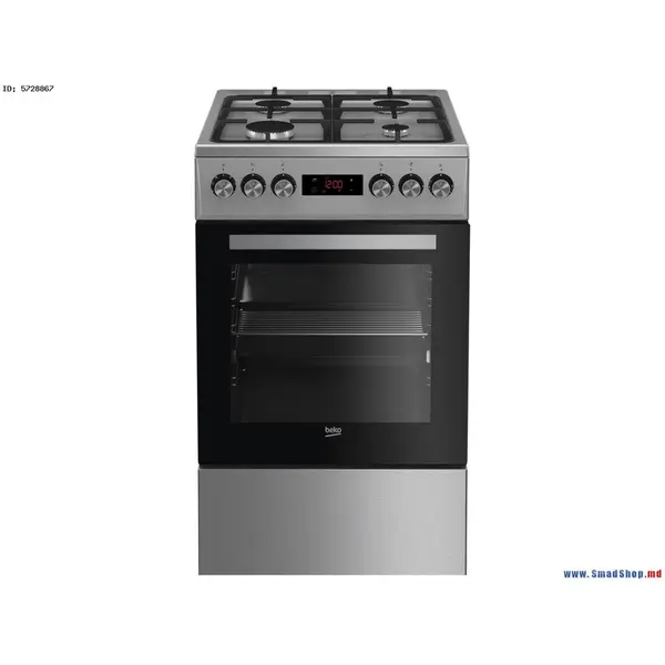 Beko Aragaz mixt Beko FSM52330DX, plita gaz, 4 arzatoare, cuptor electric multifunctional, capacitate cuptor 60 litri, latime 60 cm, Inox-Negru