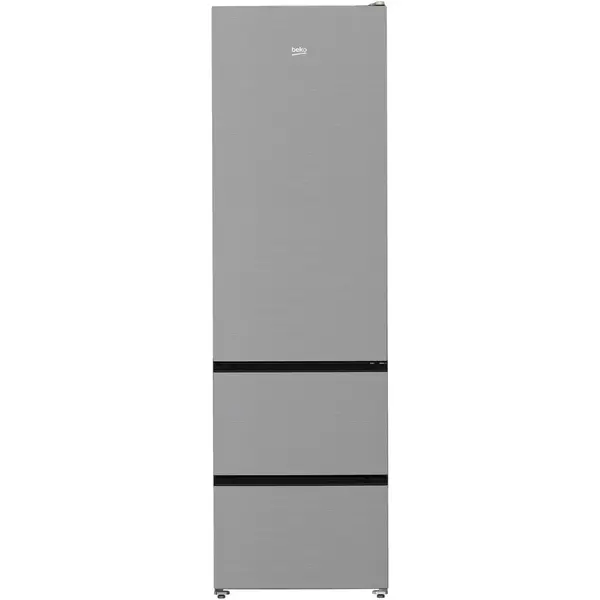 Beko Combina frigorifica Beko B3RGNA354HXB1, 351 l, No Frost, HarvestFresh, AeroFlow, Kitchen Fit, Clasa E, 203.5 cm, Inox Look