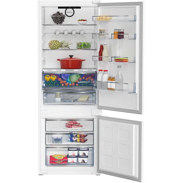 Beko Combina frigorifica incorporabila BEKO BCNE400E40SN, 370 l, No Frost, Raft sticle, HarvestFresh, Display touch control, Clasa E, H 194 cm, Alb