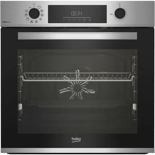 Beko Cuptor incorporabil Beko BBIM12300XMPSEF, Electric, 72 l, Autocuratare pirolitica, FlexiCrisp, RecycledNet, AEROperfect, SteamShine, Grill, LED display touch control, 3D Cooking, Rafturi telescopice, Clasa A+, Inox