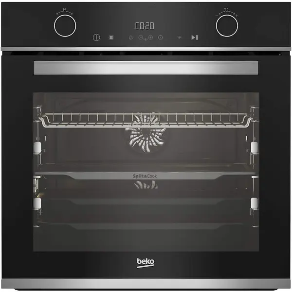 Beko Cuptor incorporabil Beko BBVM13400XDS, Electric, Multifunctional, Split & Cook®, SteamShine® Cleaning, SoftClose® door, 3D Cooking, Rafturi telescopice, Pizza, 14 functii, 72 l, Clasa A+, Negru/Inox