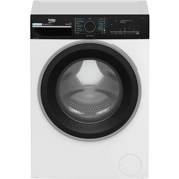 Beko Masina de spalat rufe Beko, 8kg, 1400rpm, Clasa A, Motor ProSmartInverter, EnergySpin, SteamCure, Display, ColdWash, panou si hublou Piano Black, Alb