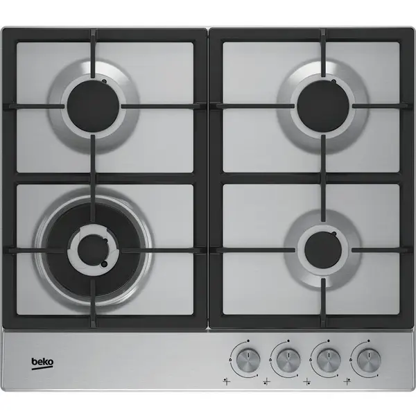 Beko Plita incorporabila Beko HIAW64225SX, gaz, 4 arzatoare, gratar fonta, arzator wok, inox