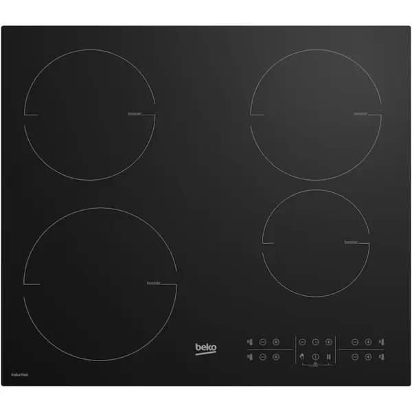 Beko Plita incorporabila Beko HII64200RT, Inductie, 4 zone de gatit, 9 trepte de putere, Booster, Child Lock, Timer, Oprire automata, Negru