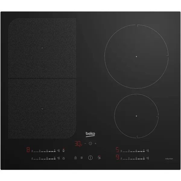 Beko Plita incorporabila Beko HII64792UFT, Inductie, 4 zone de gatit, IndyFlex, HobtoHood, OverHeat Safety System, Auto Shutdown, 60 cm, Negru