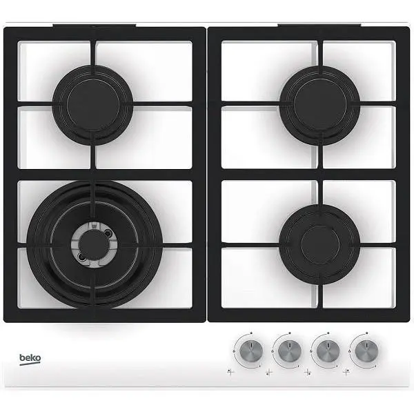 Beko Plita incorporabila Beko HILW64225SW, Gaz, 4 arzatoare, Gratar de fonta, Alb