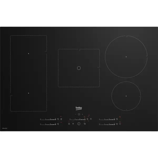 Beko Plita incorporata Beko HII85770UFT, 4 zone de gatit, Inductie, afisaj LED, 9 niveluri de gatit, IndyFlex, 78 cm, Negru