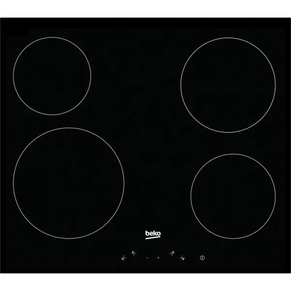 Beko Plita vitroceramica, 4 zone de gatit, putere totala 6,8kW, 9 trepte setare putere, control frontal touch, indicator luminos On/Off, indicator caldura reziduala, oprire automata, 60 cm latime