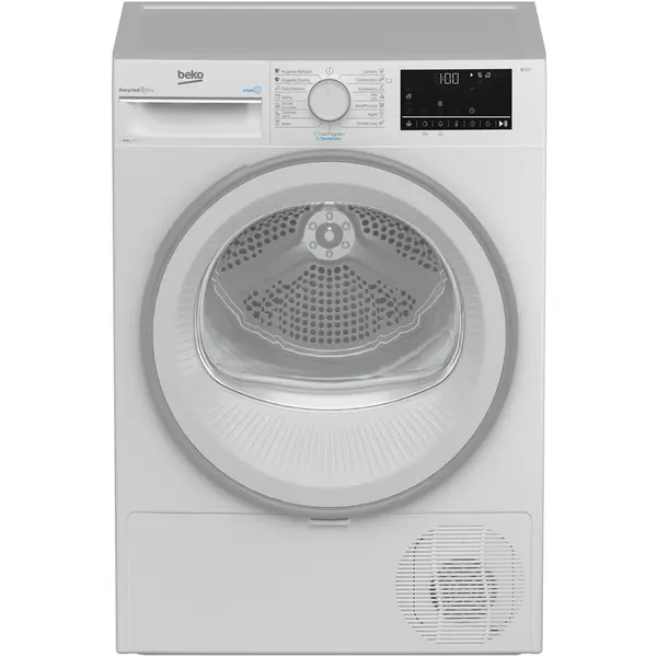 Beko Uscator de rufe Beko B3T42242, Pompa de caldura, 8 kg, 15 programe, Clasa A+++, RecycledDry, Motor ProSmart™ Inverter, OptiSense, Aquawave®, Alb