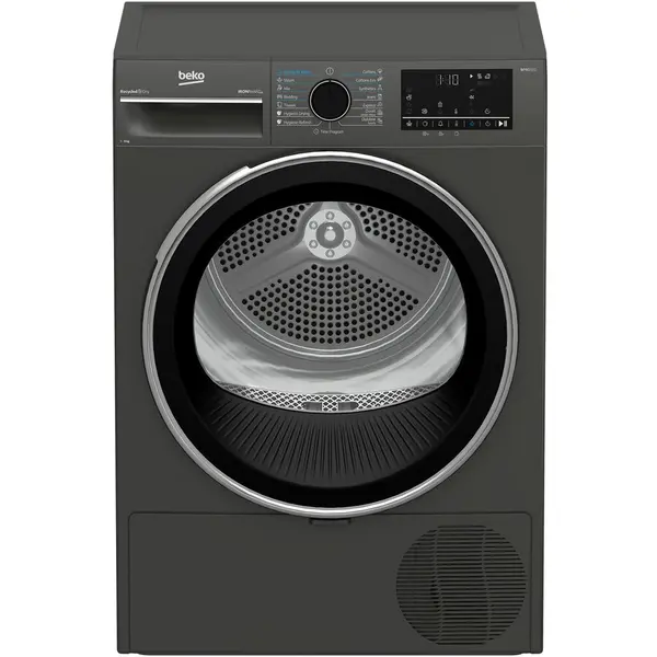 Beko Uscator de rufe Beko B3T49233MEU Pompa de caldura, 9 kg, 15 programe, Clasa D, Iron Finish, RecycledDry, OptiSense, Aquawave, Hygienic Refresh, Antracit