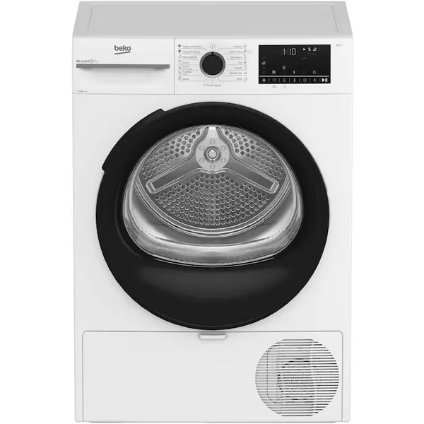 Beko Uscator de rufe Beko BM3T40230W, Pompa de caldura, 10 kg, 15 programe, Clasa A++, Hygienic Drying, RecycledDry, Aquawave, Alb