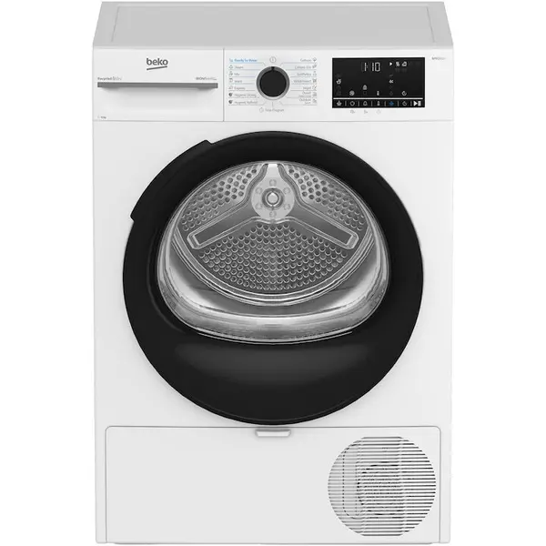 Beko Uscator de rufe Beko BM3T41233WBEU, Pompa de caldura, 11 kg, 15 programe, Clasa D, Iron finish, Motor ProSmart Inverter,, Aquawave, Hygienic Drying, Alb