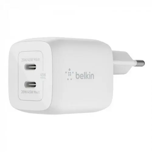 Belkin Incarcator Belkin WCH011VFWH, 2x USB-C, 45W, Alb