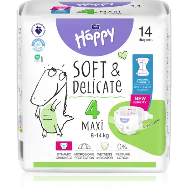 BELLA Baby Happy Soft&Delicate scutece de unică folosință cu canale Maxi 8-14 kg 14 buc