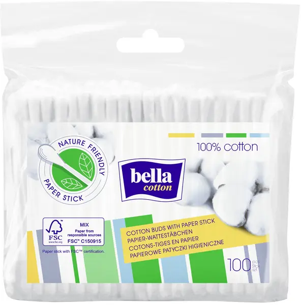 Bella Bețișoare pentru urechi, pachet, cu băț de hârtie, 100 bucăți
