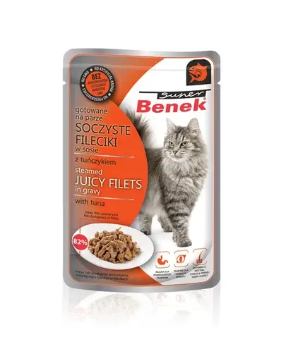 BENEK Super Hrana umeda pentru pisici adulte, fileuri cu ton in sos 85 g