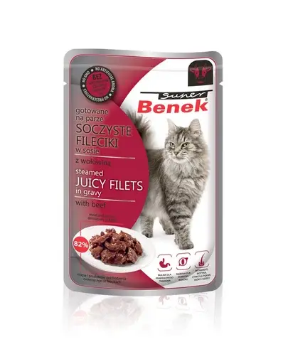 BENEK Super Hrana umeda pentru pisici, fileuri vita in sos 85 g