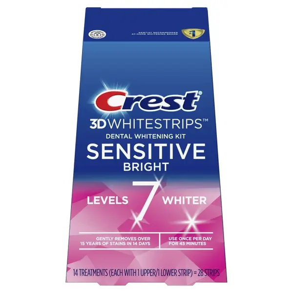 Benzi Albire Dinti, Crest Whitestrips 3D Sensitive Bright, pentru Dinti Sensibili, Nivel Albire 7, Tratament 14 Zile, 28 benzi