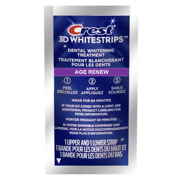 Benzi Albirea Dintilor, Crest, 3D White, Age Renew, 14% Concentratie, Tratament 1 zi, 60 min, Nivel Albire 25, 1x plic