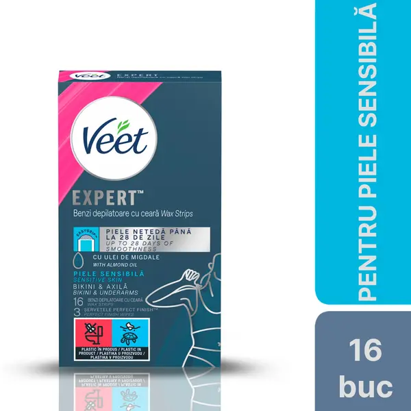 Benzi de ceara rece Veet pentru linia bikinilor si axile, 16 benzi