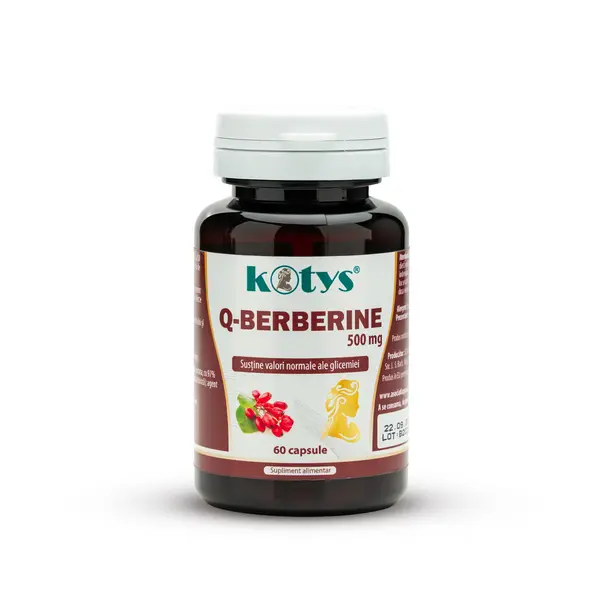 Berberina Extract ( 50:1 ) 500 mg – 60 capsule care ajută la menținerea nivelului normal al glicemiei, metabolismului și sănătății cardiovasculare, Kotys