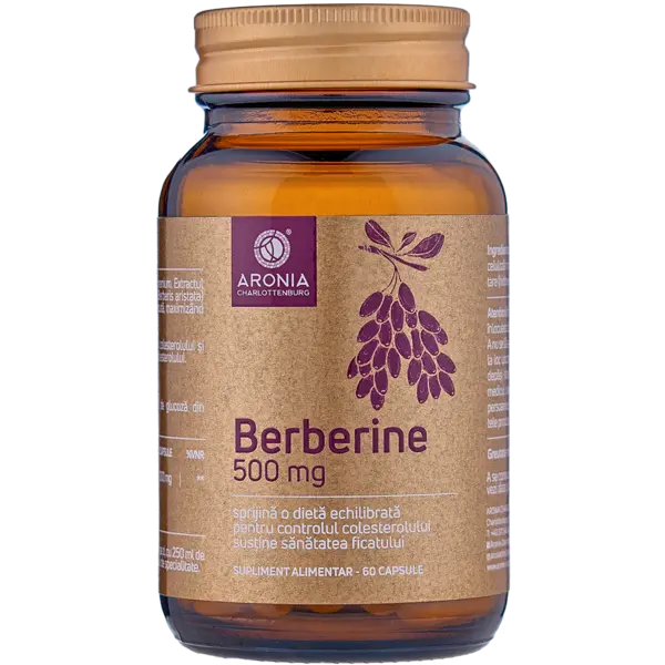 Berberine la 500mg — 60 de capsule cu proprietăți de echilibrare a valorilor glicemiei și de fortificare a mecanismelor de detoxifiere