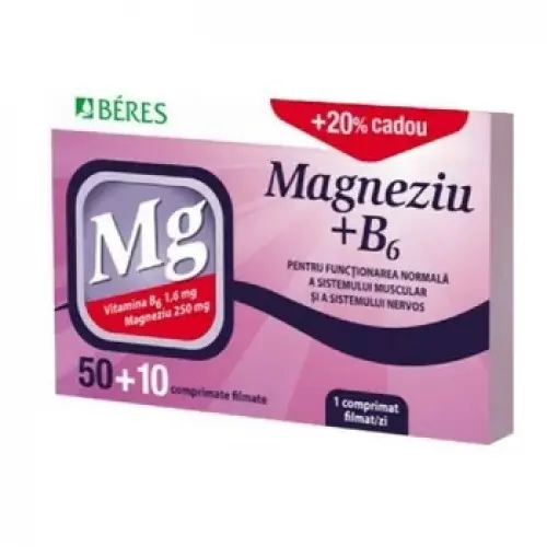 Beres Magneziu + B6, 50 comprimate filmate +10 comprimate cadou Zephyr Labs
