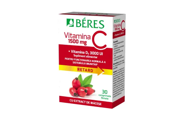Beres Vitamina C 1500 mg RETARD + Vitamina D3 3000 UI, 30 comprimate