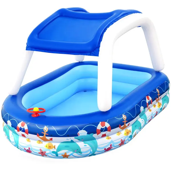 Bestway Piscina gonflabila Bestway 54370 Family, cu parasolar detasabil, 213 x 155 x 123 cm